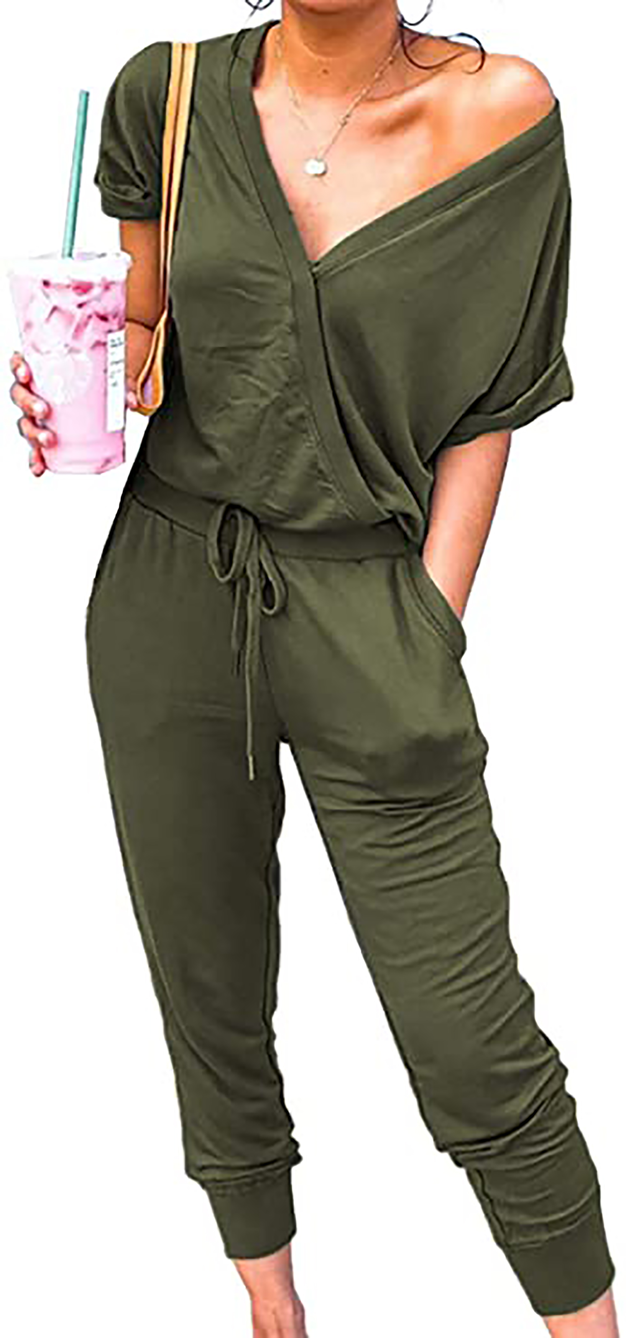 Adibosy Women V Neck Jumpsuits Overalls Strap Sleeveless Summer Casual Playsuit Rompers with Pockets Adibosy Women V Neck Jumpsuits Overalls Strap Sleeveless Summer Casual Playsuit Rompers with Pockets